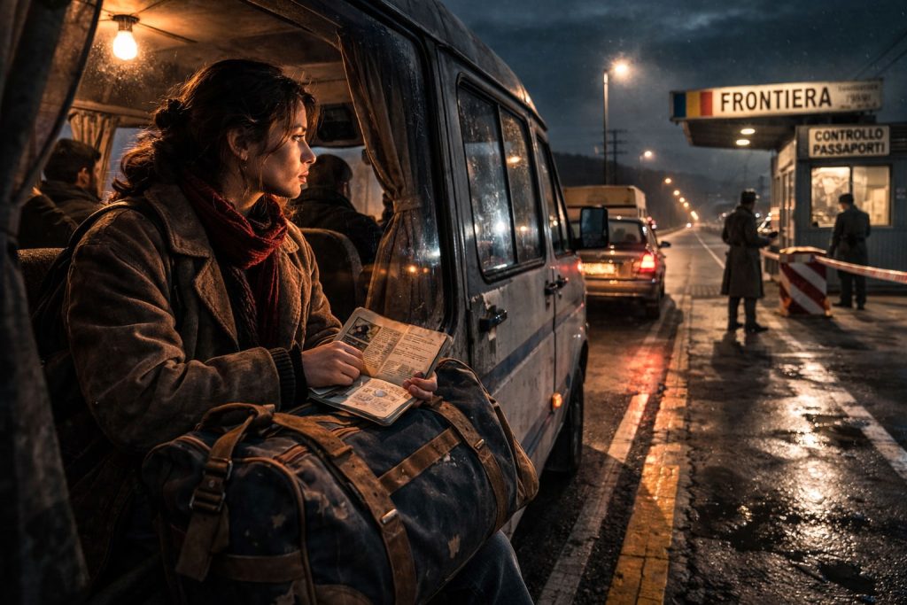 Arrivo di mia moglie in Italia: viaggio notturno in pulmino verso l’Italia nei primi anni ’90, durante l’emigrazione rumena.