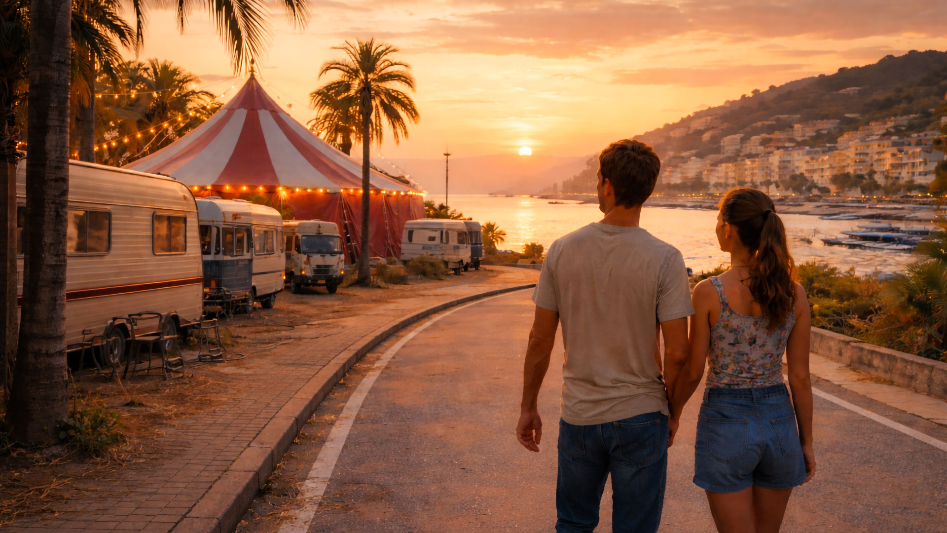 Storia di una famiglia rumena emigrata in Italia negli anni 90 – un nuovo inizio sulla Riviera ligure Famiglia rumena emigrata in Italia negli anni 90 mentre cammina su un lungomare ligure al tramonto, simbolo di un nuovo inizio lontano da casa.