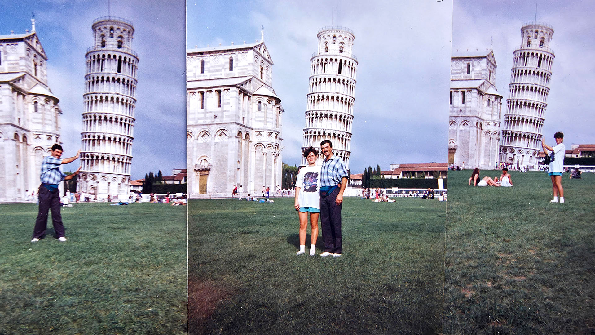 Collage di foto a Pisa nel 1993 di una coppia di emigrati rumeni durante l’emigrazione rumena in Italia negli anni '90