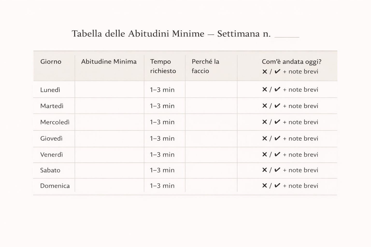 Tabella di routine settimanale