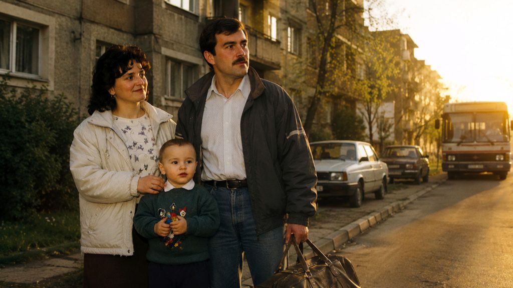 Storia di emigrazione: una famiglia rumena saluta prima della partenza per l'Italia nel maggio 1996