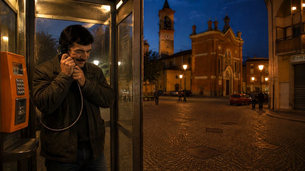 Permesso di soggiorno in Italia: emigrante rumeno telefona alla famiglia dalla cabina pubblica in provincia di Bergamo nel 1998