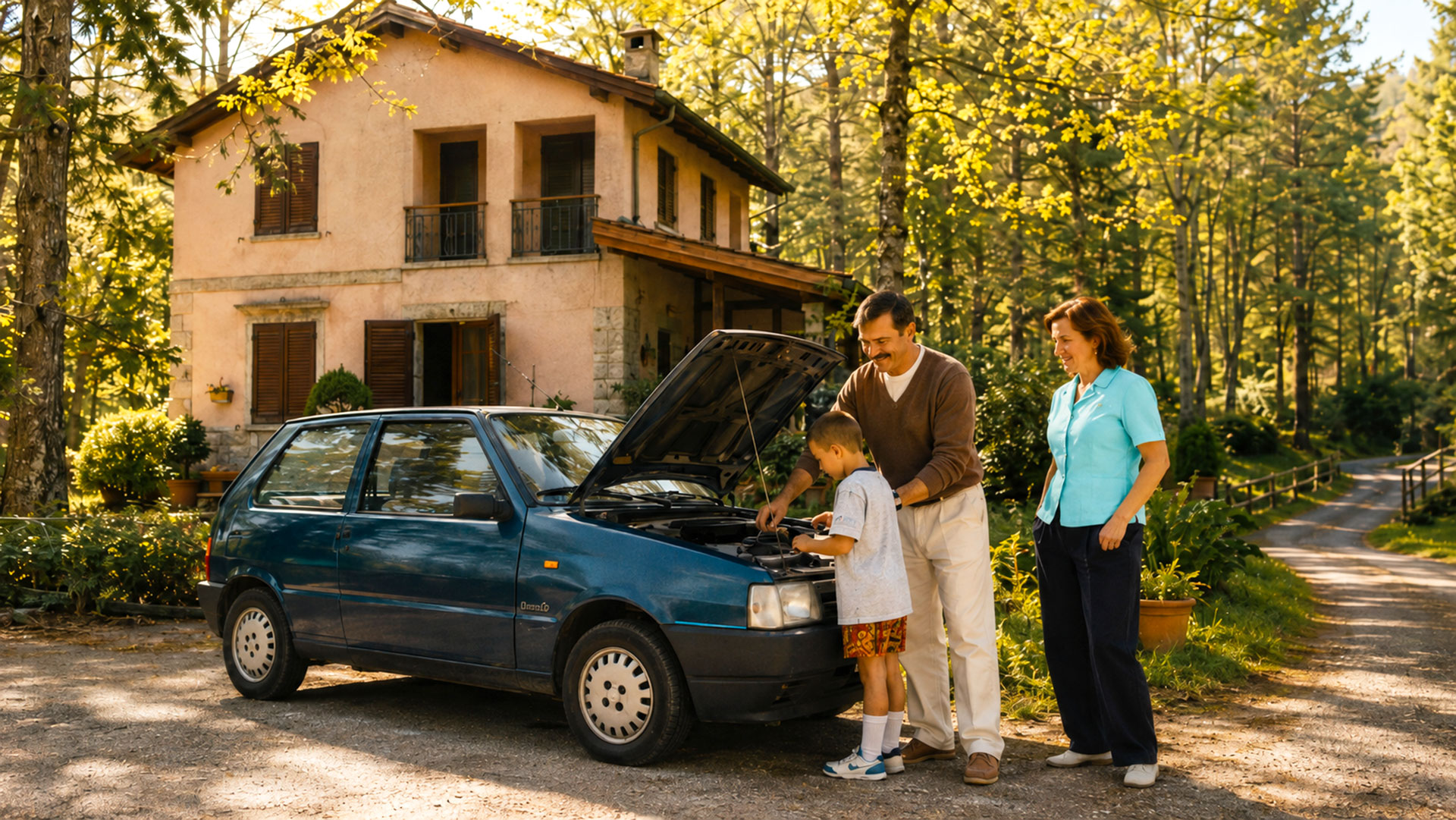 Ricostruire una vita in Italia – La nostra nuova famiglia dopo il ricongiungimento Famiglia di emigrati rumeni davanti alla loro prima auto mentre inizia a ricostruire una vita in Italia dopo il ricongiungimento familiare.