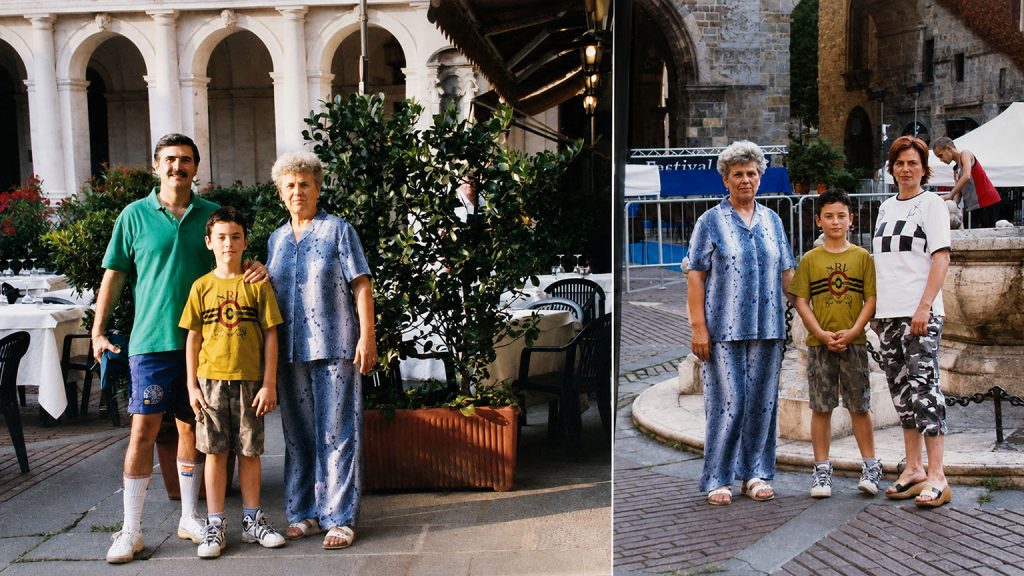 Visita in Città Alta a Bergamo con nostro figlio e mia suocera, negli anni in cui progettavamo di tornare a vivere in Romania.